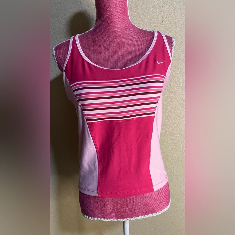 Nike Women's Pink and White Striped Tank Top size XL